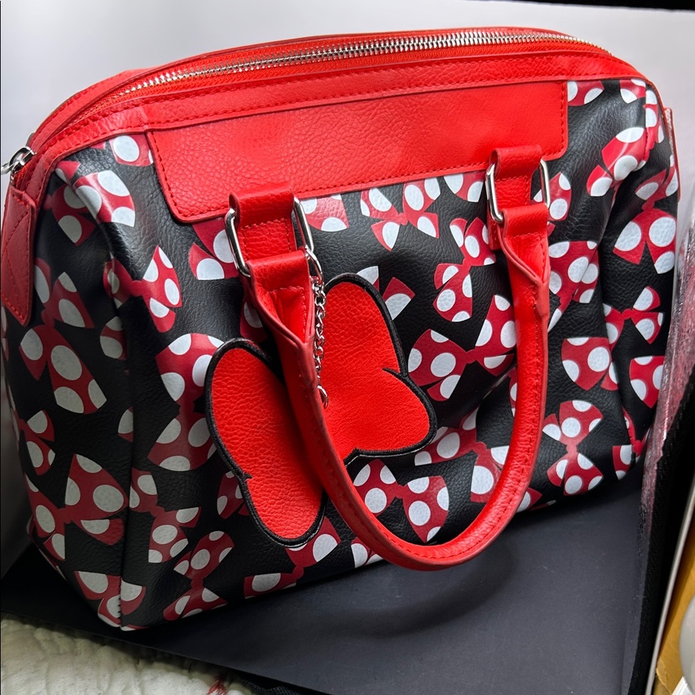 Disney Red, Black and White Patterned Tote with Butterfly Charm